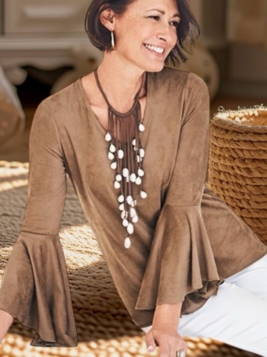 Chico's Tops - CHICO’S BURNT SUGAR FAUX SUEDE FLARE SLEEVE TOP CHICO’S SIZE 2